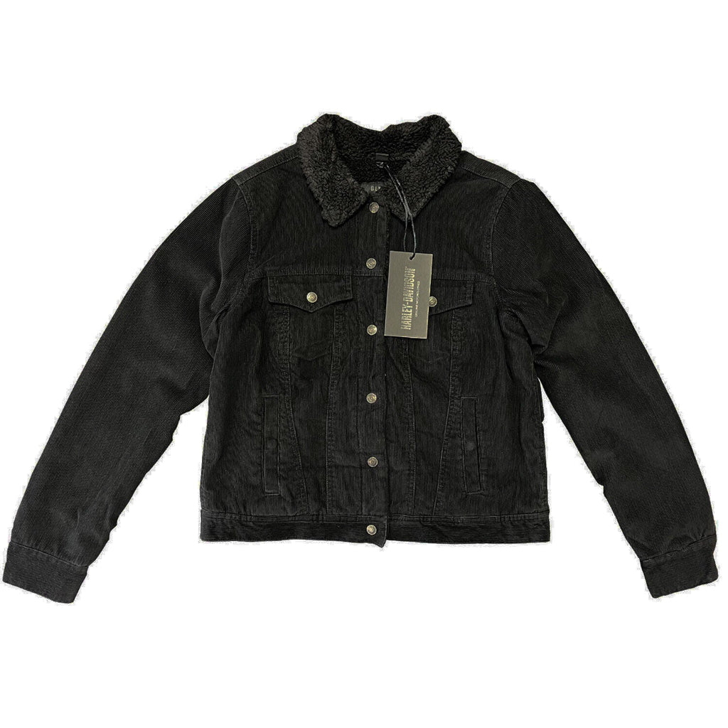 HD Branded Women's Black Jacket Sherpa Lined Corduroy Casual (S24)
