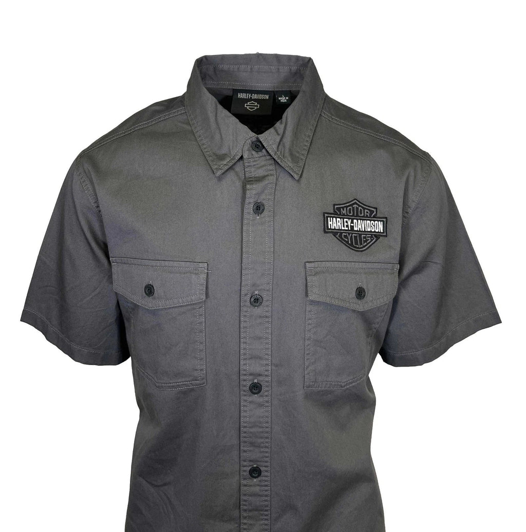 HD Branded  Men's Ashes Grey Shirt Button Front Embroidery S/S (347)