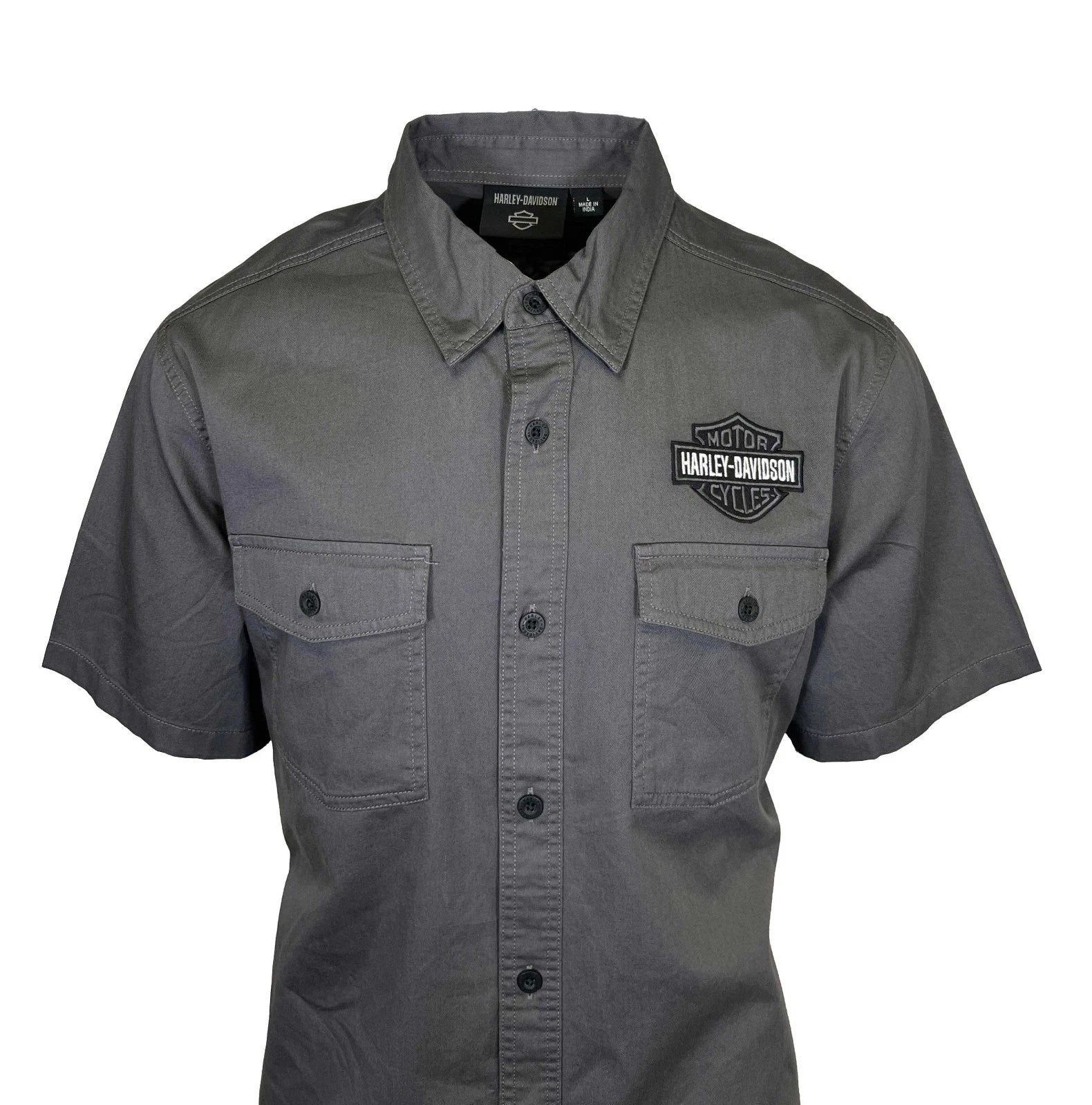 HD Branded  Men's Ashes Grey Shirt Button Front Embroidery S/S (347)