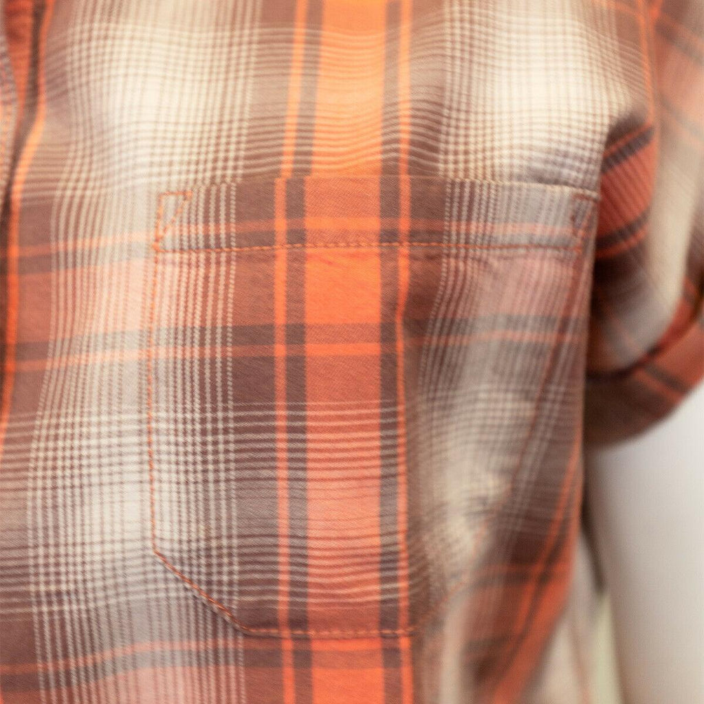 HD Branded Women's Red Orange Ombre Plaid S/S Woven Shirt Vest (S03)