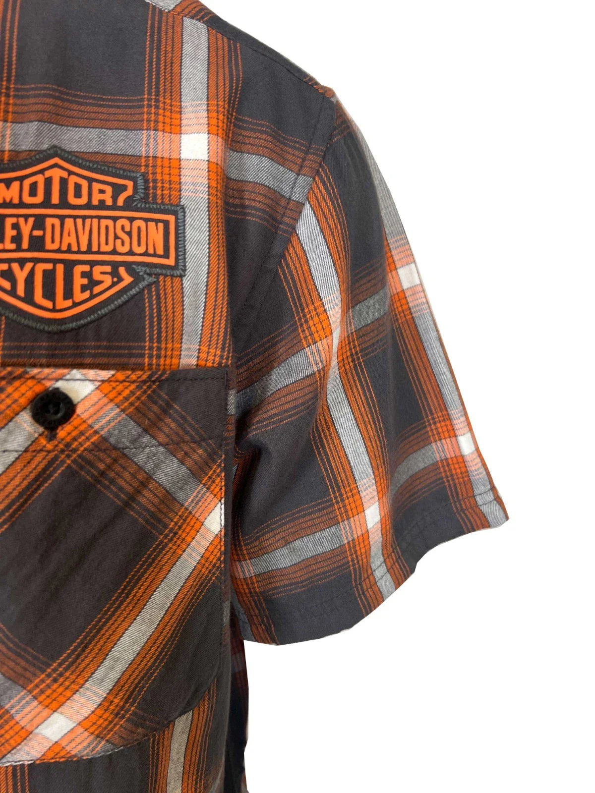 HD Branded  Men's Harley Orange Plaid Shirt Bar & Shield Staple S/S (344)