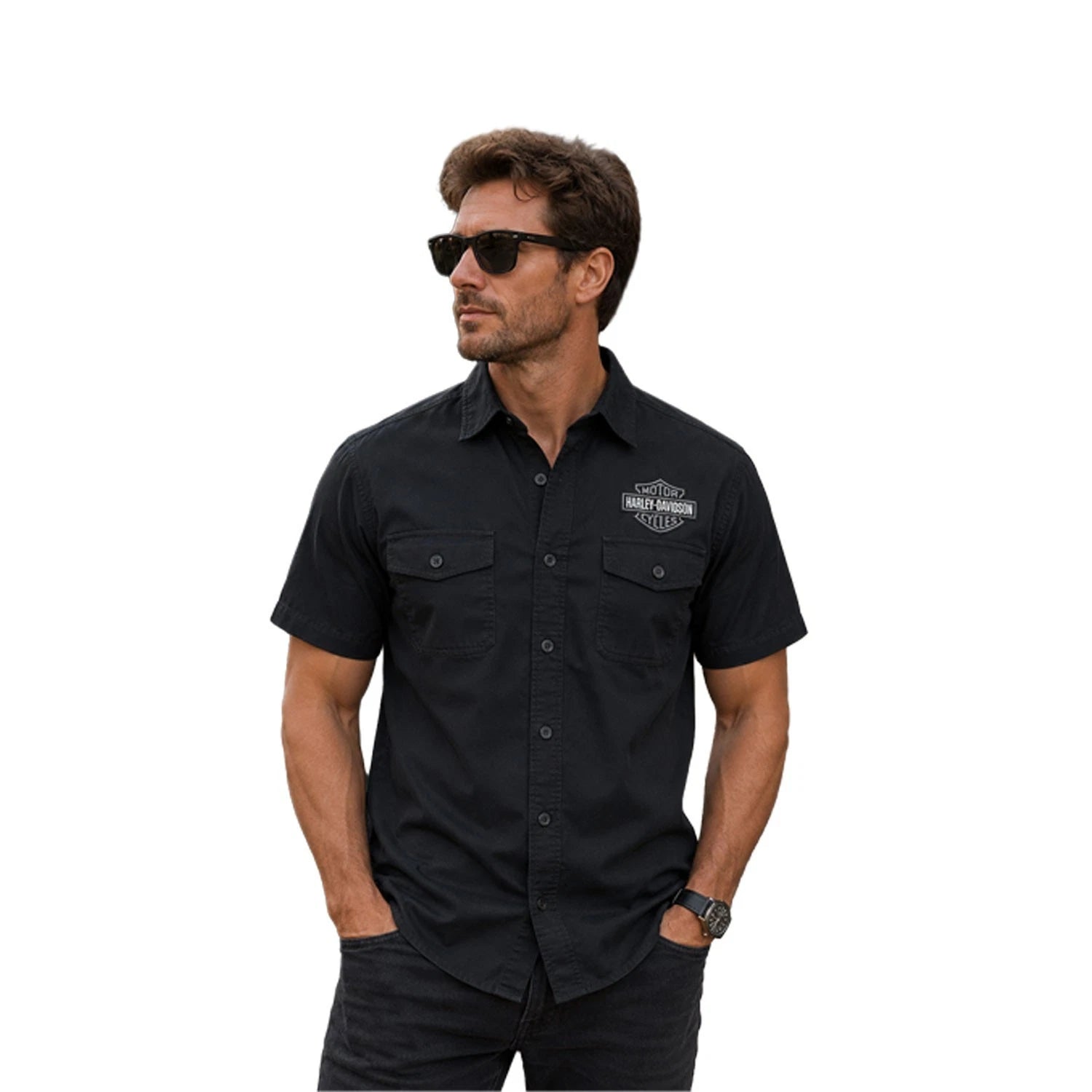 HD Brand Men's Black Shirt Ashes Lightweight Cotton Twill S/S (S346)