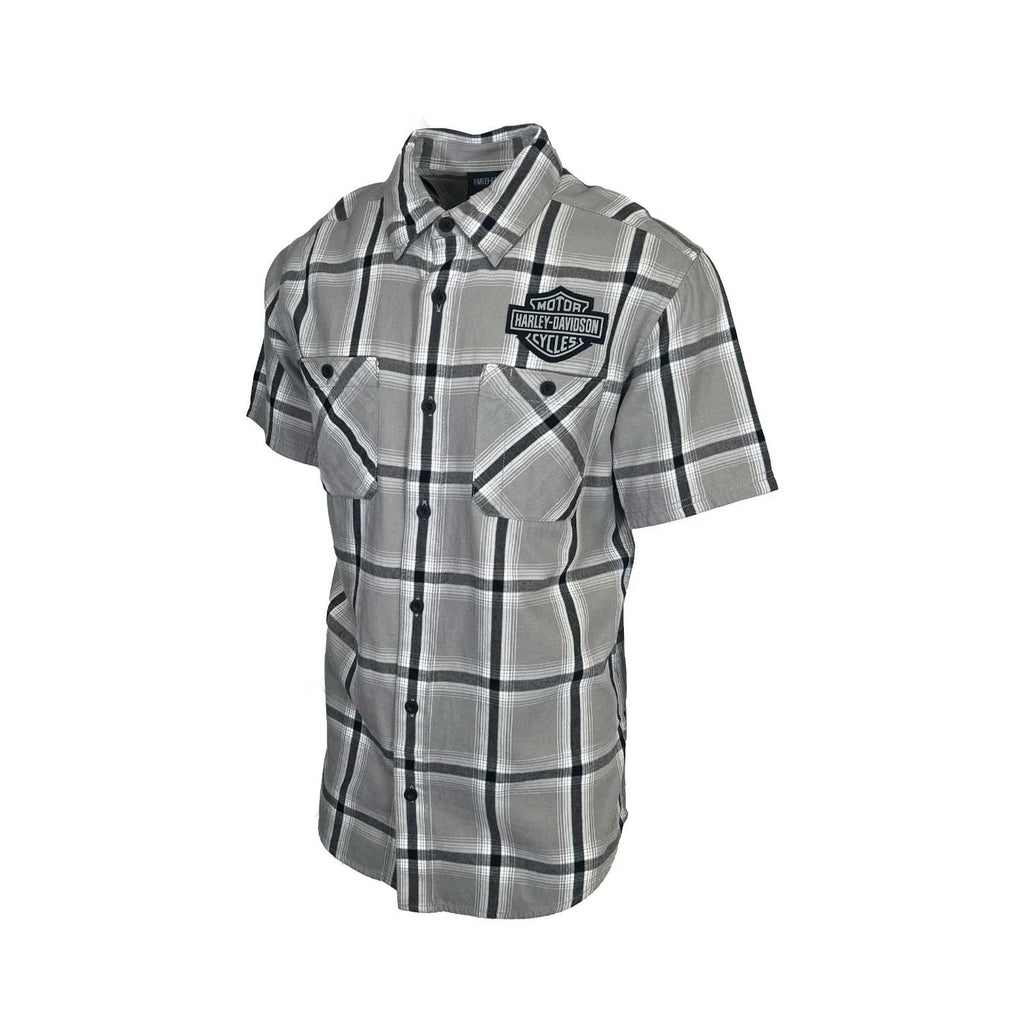 HD Branded  Men's Ghost Gray Plaid Shirt Bar & Shield Staple S/S (343)