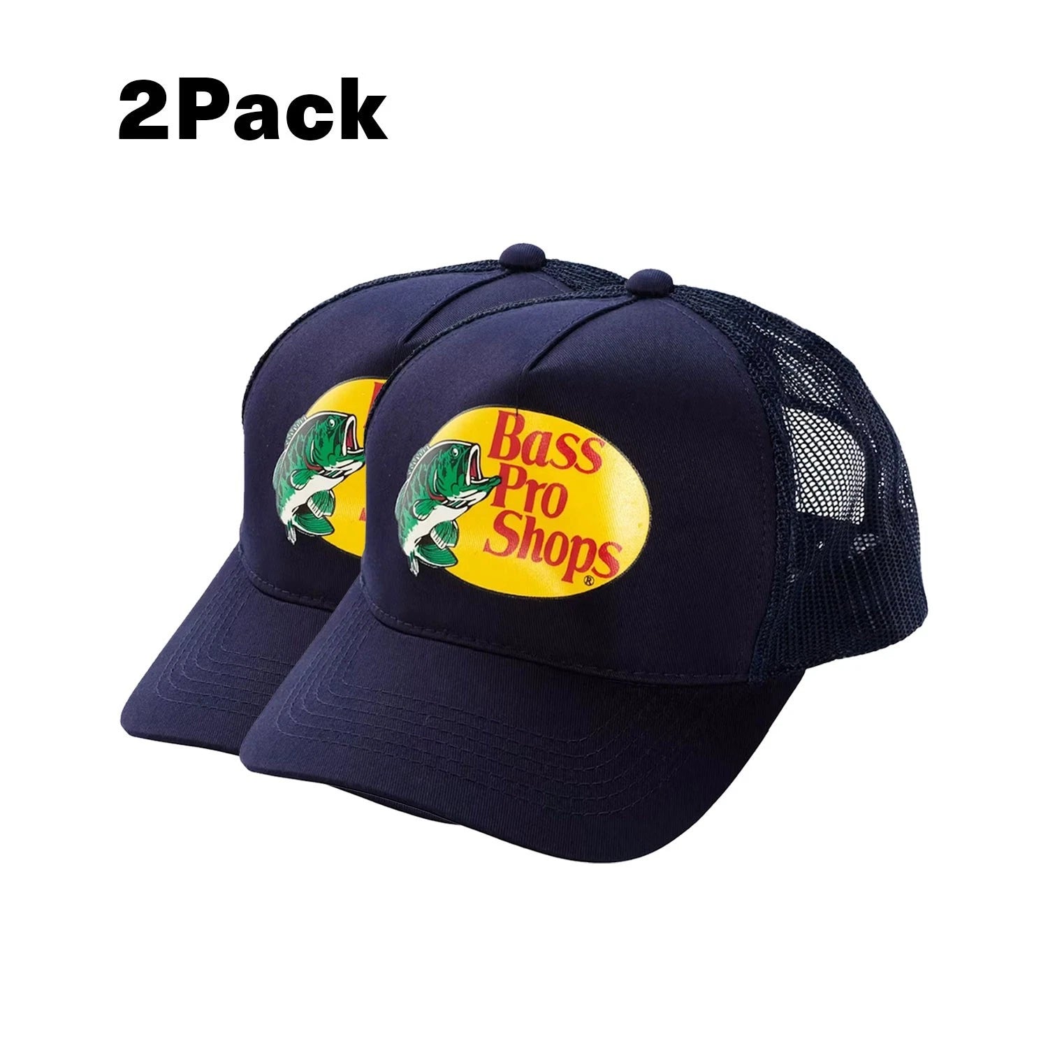 Bass Pro Shops Cap Navy Blue Snapback Outdoor Trucker Hat- 2 Pack (S09)