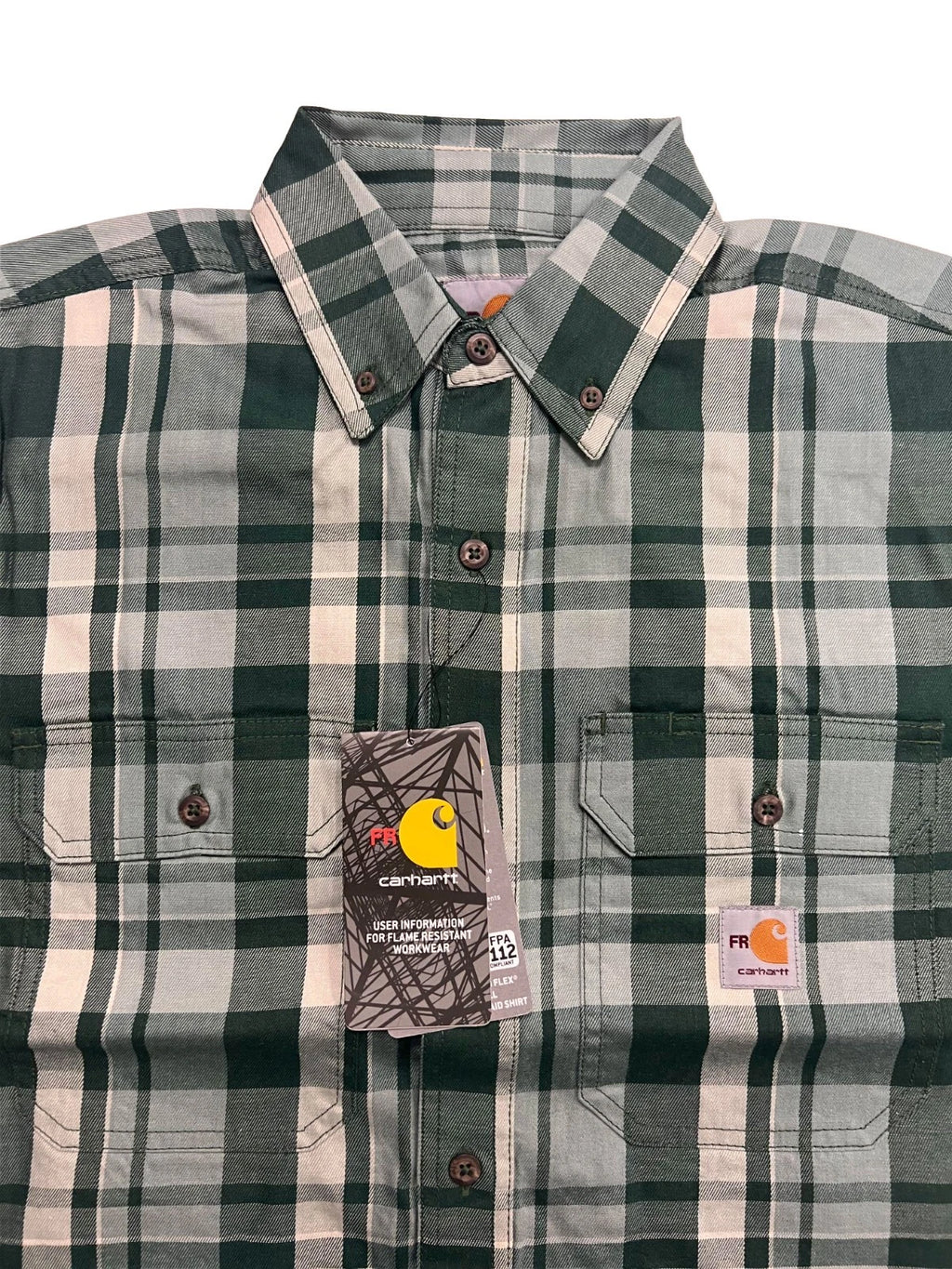 Carhartt FR Men's Dark Green Plaid Shirt -Rugged Flex Work Wear L/S CAT 2 (S374)