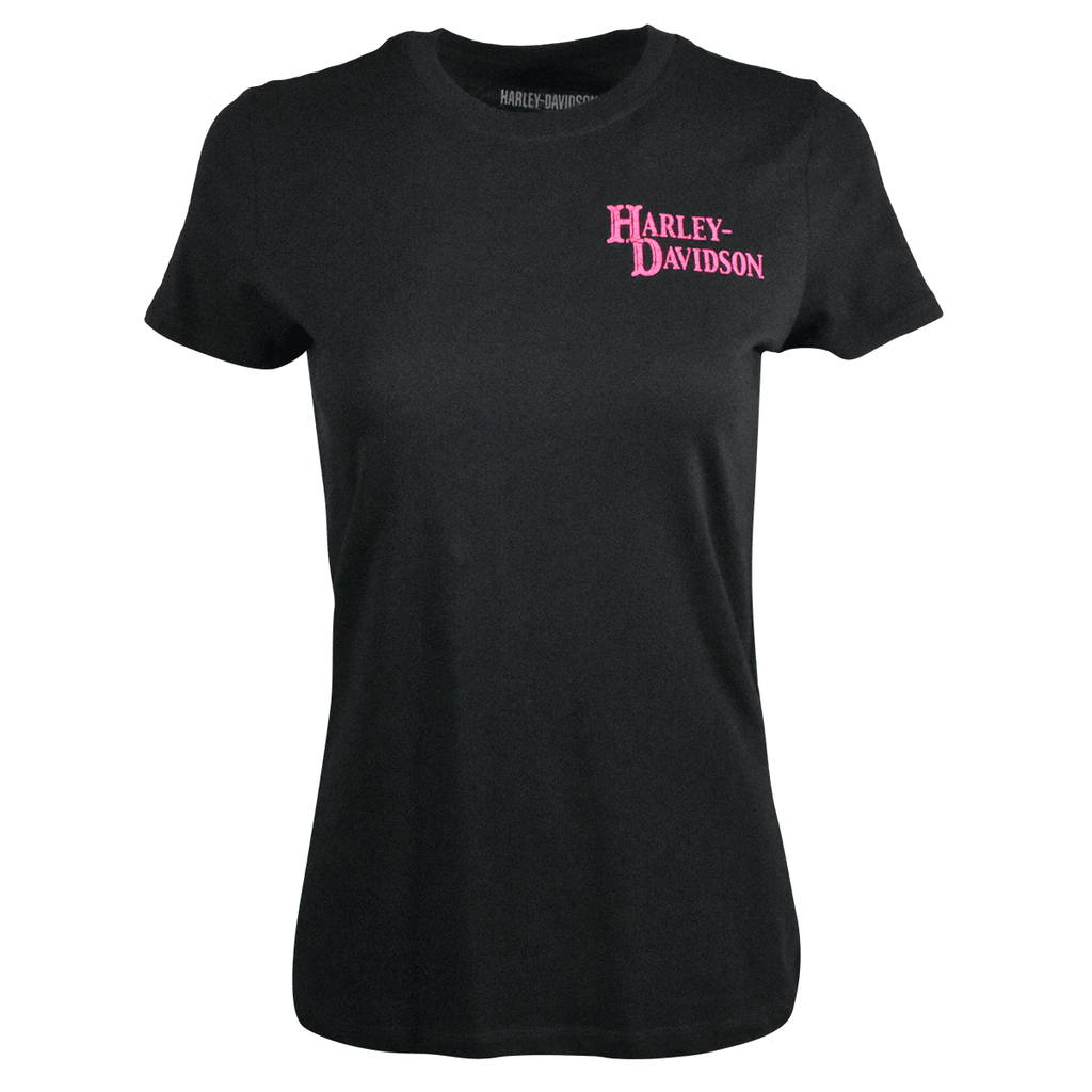 HD Branded Women's Black Pink Logo Graphic Print Short Sleeve Tee (S16)