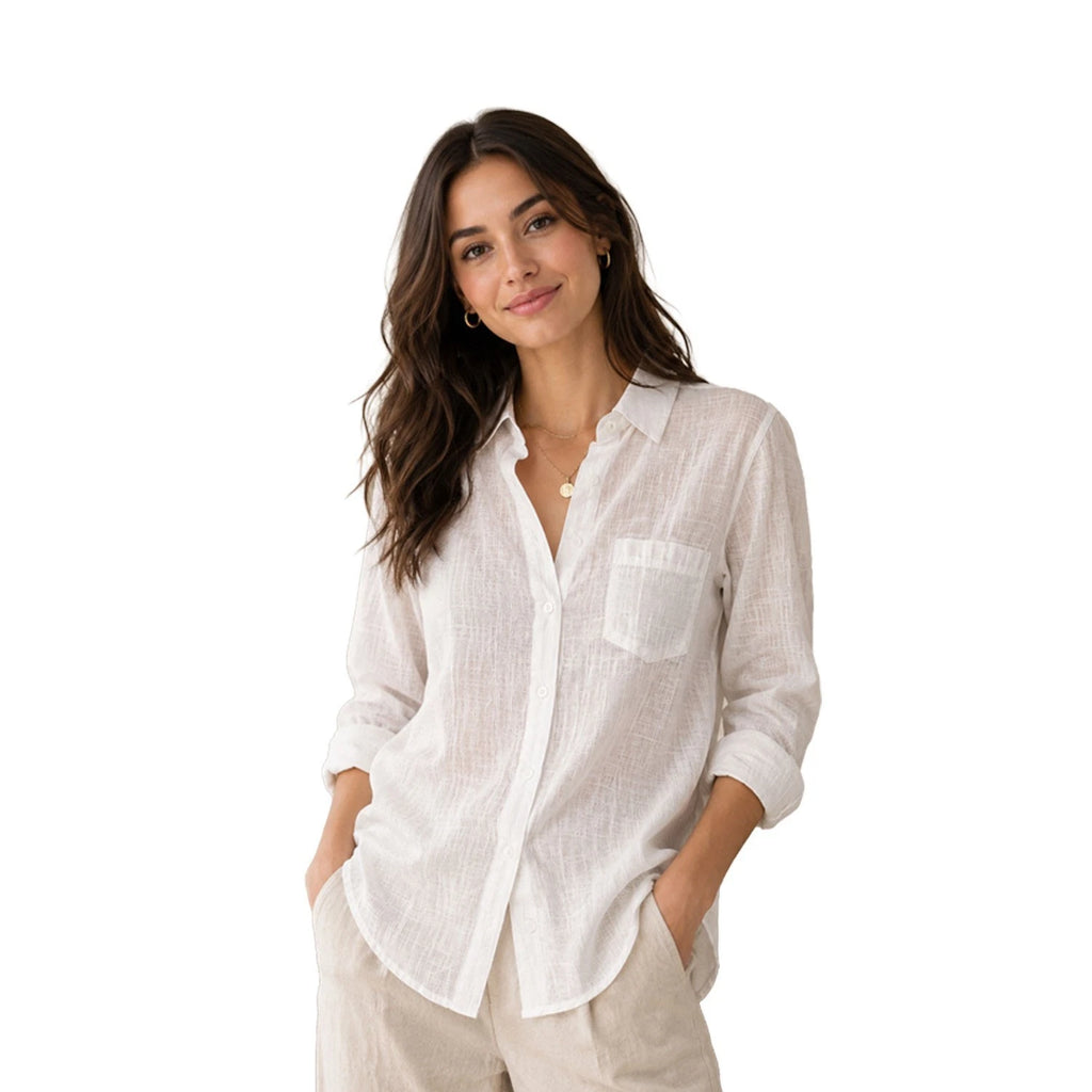 Tommy Bahama Women's White Shirt Shoreline Cotton Boyfriend Beach L/S (S07)