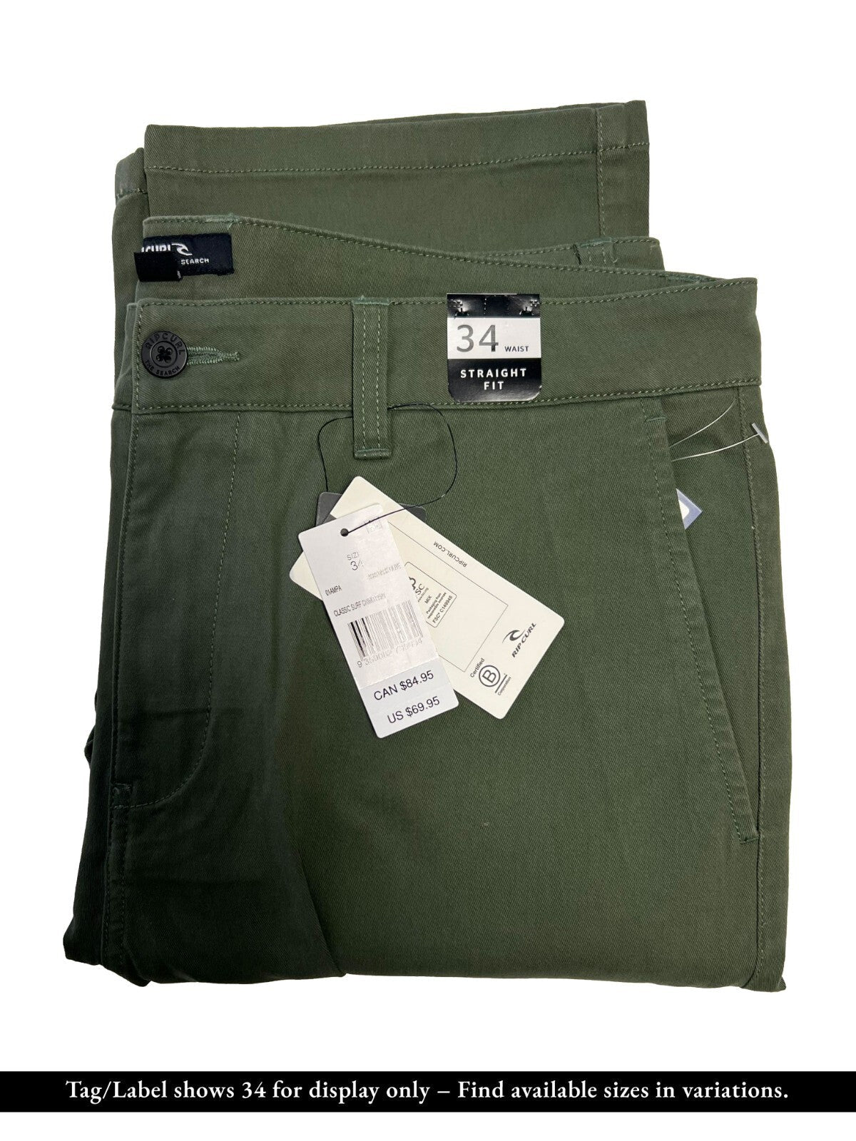 Rip Curl Men's Black - Dark Olive Pant Classic Surf Chino Stretch (S01), (S02)