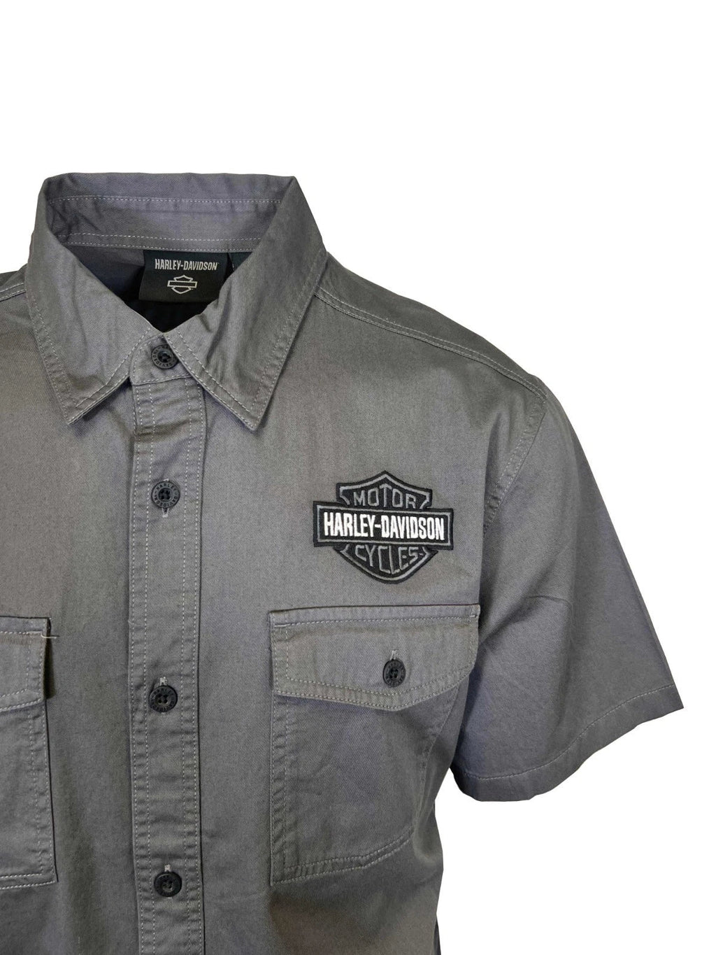 HD Branded  Men's Ashes Grey Shirt Button Front Embroidery S/S (347)