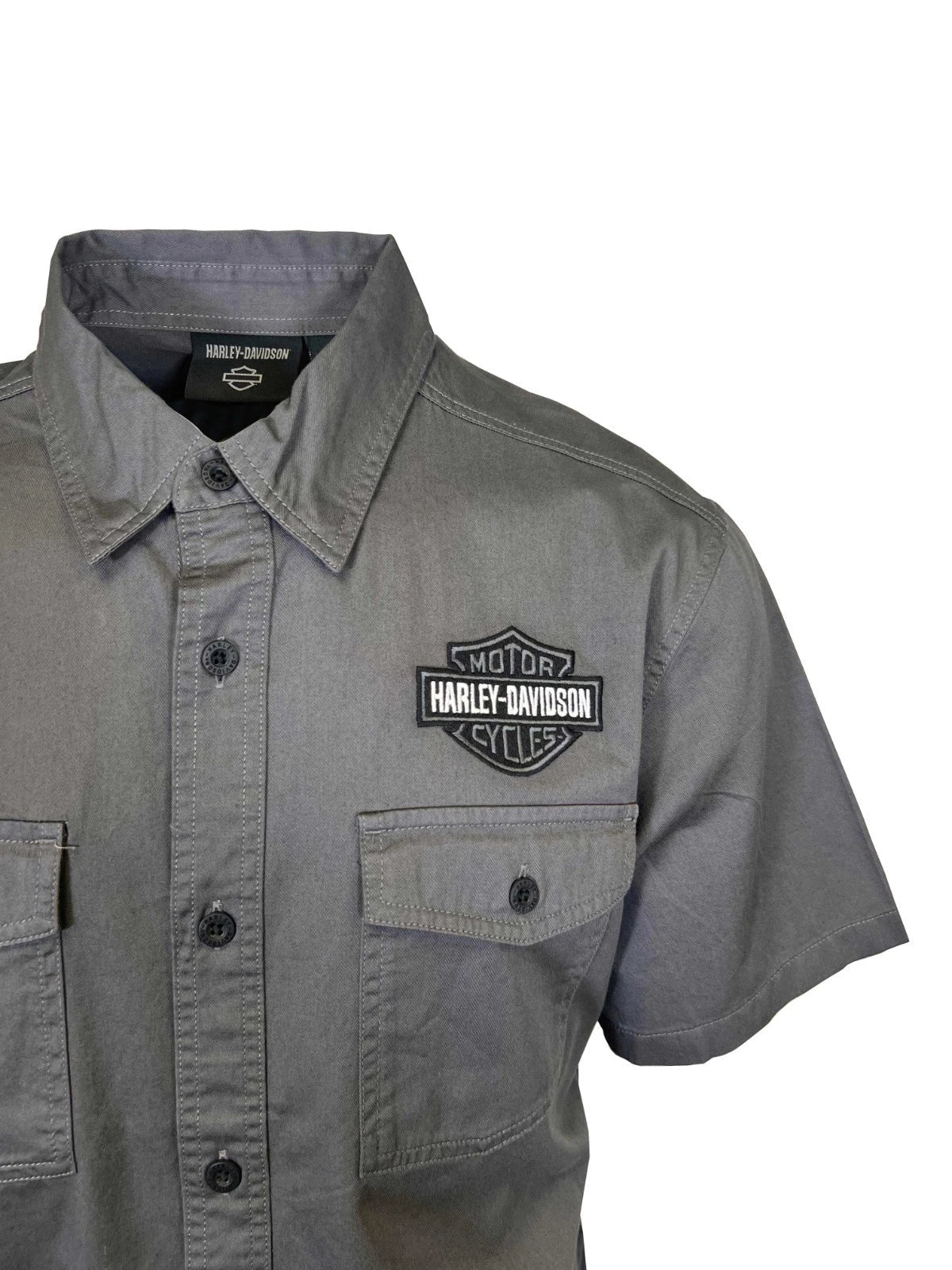 HD Branded  Men's Ashes Grey Shirt Button Front Embroidery S/S (347)
