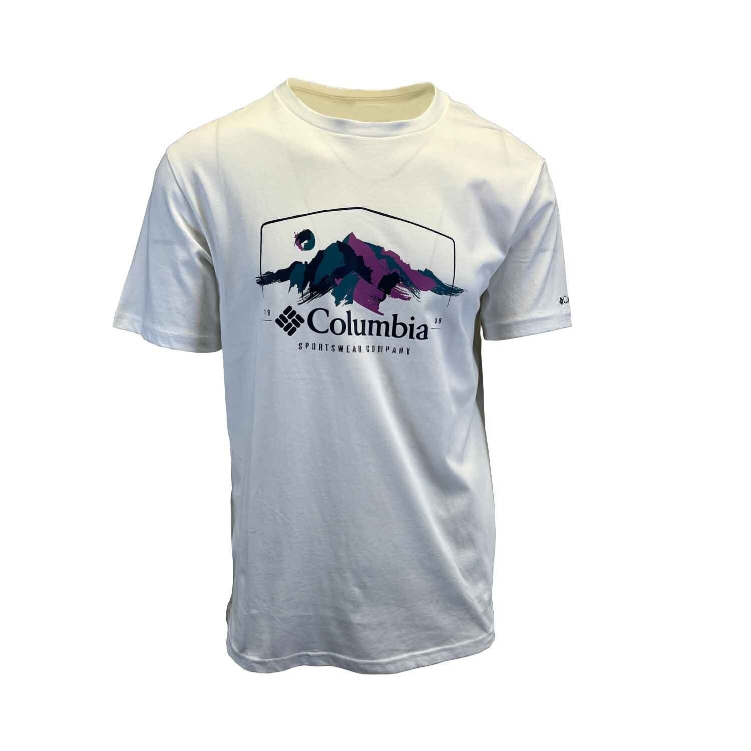 Columbia Men's White T-Shirt Path Lake II Graphic Brush With Nature S/S (S04)