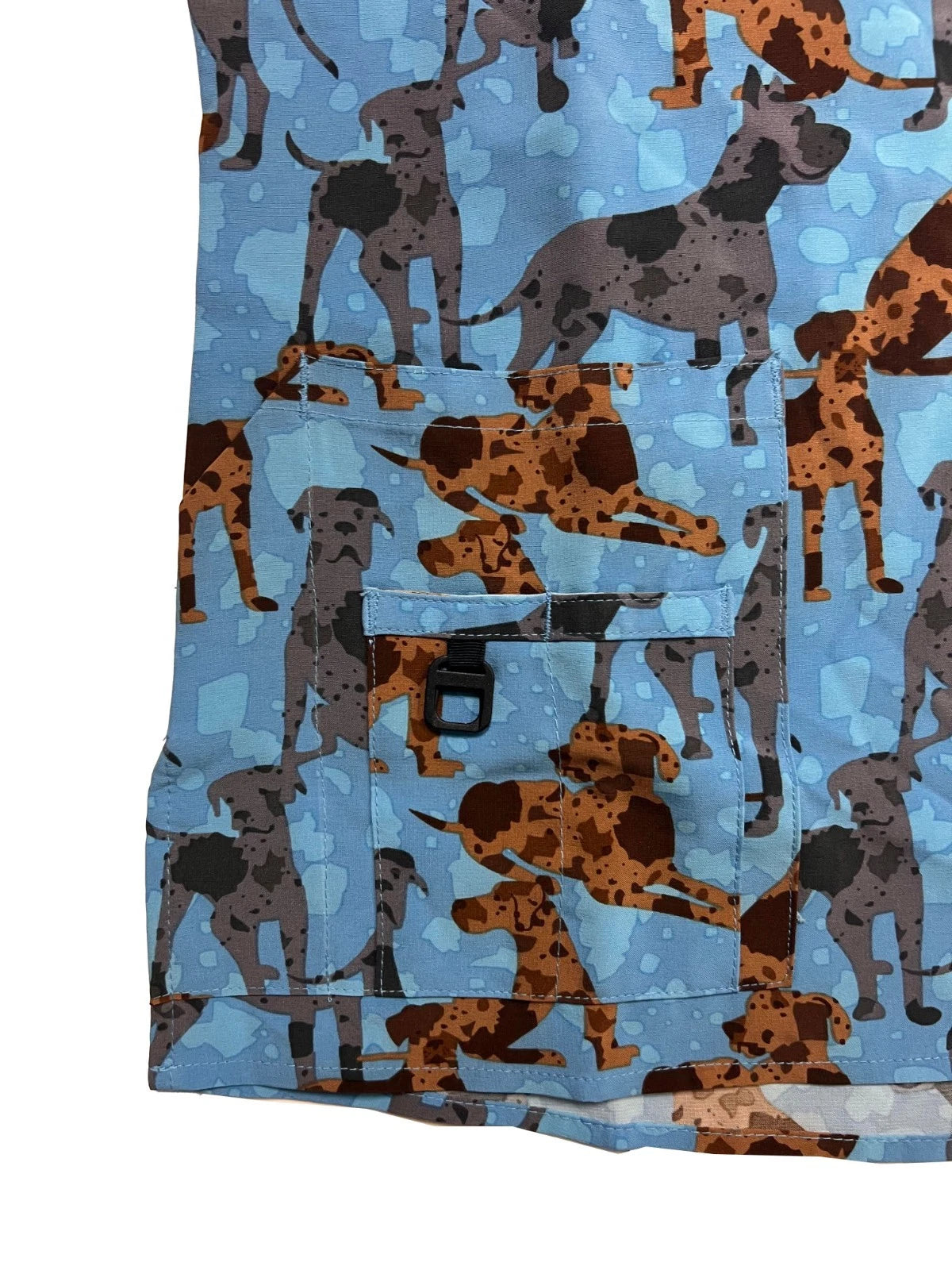 Carhartt Women's Blue Scrub - Great Gatherings Dogs Print V-Neck Top (S47)