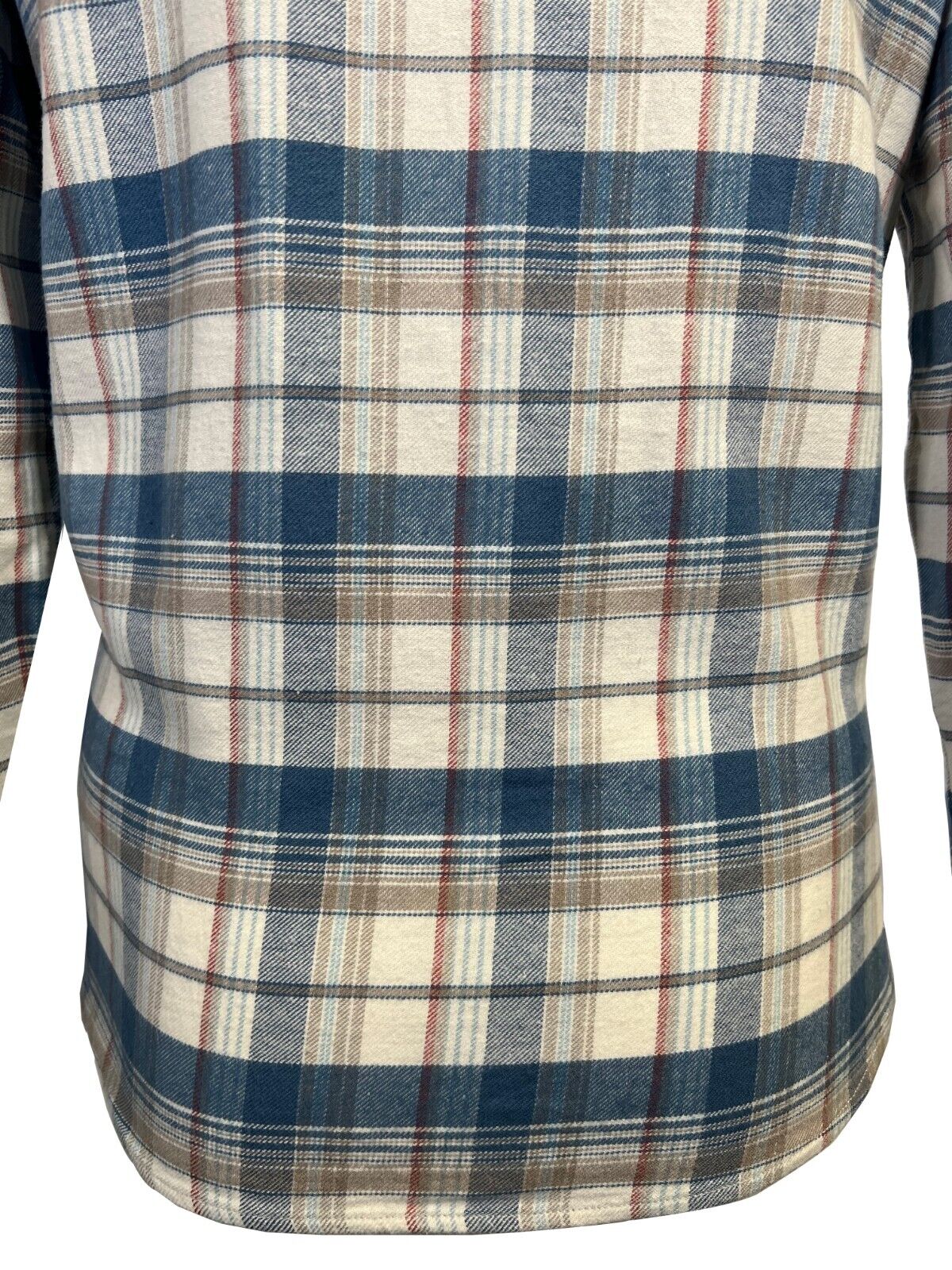 O'Neill Men's Cream Khaki Blue Shirt Redmond Plaid Stretch Flannel L/S (S34)