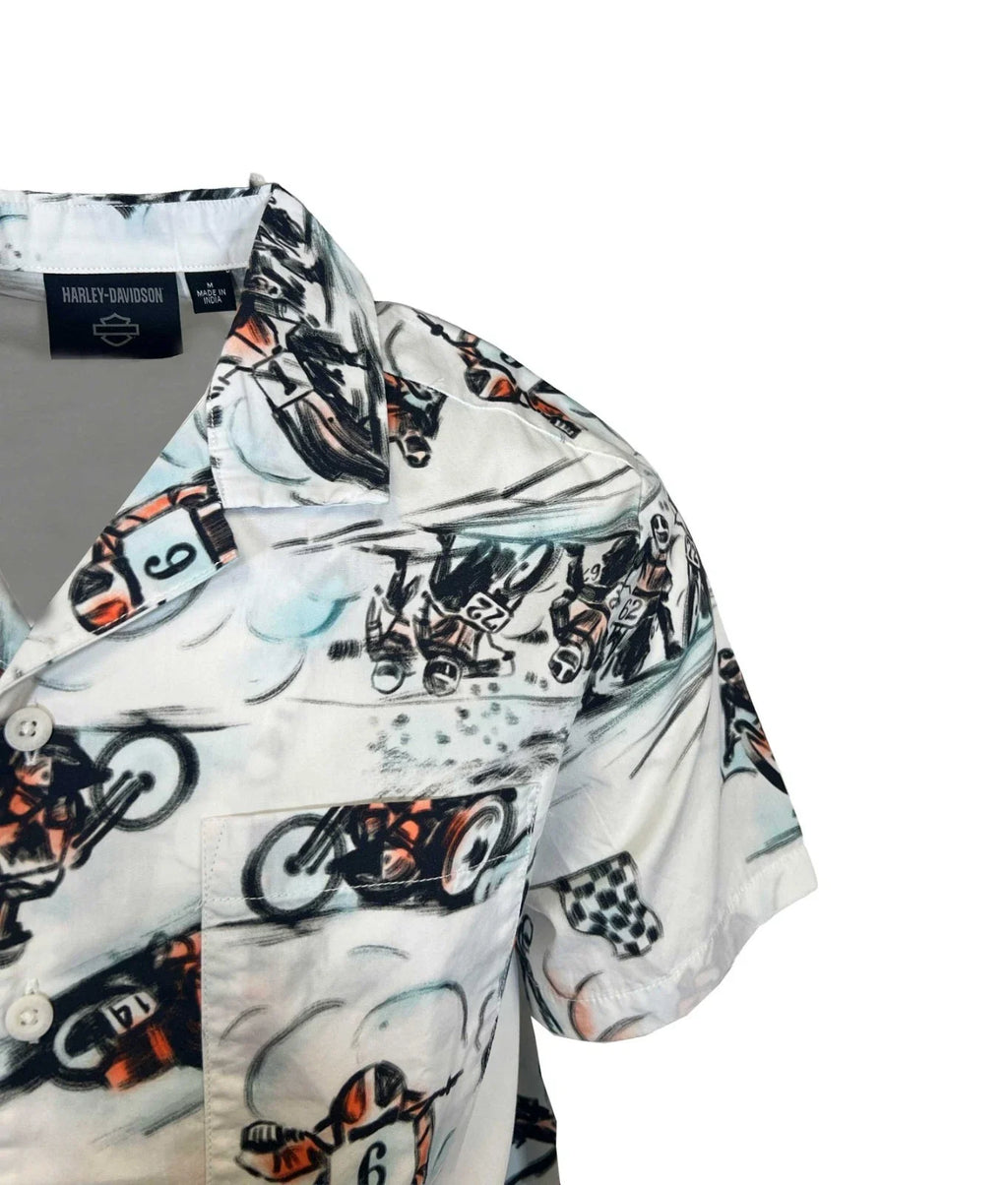 HD Branded  Men's White Shirt Twisty Aloha Print Short Sleeve (345)