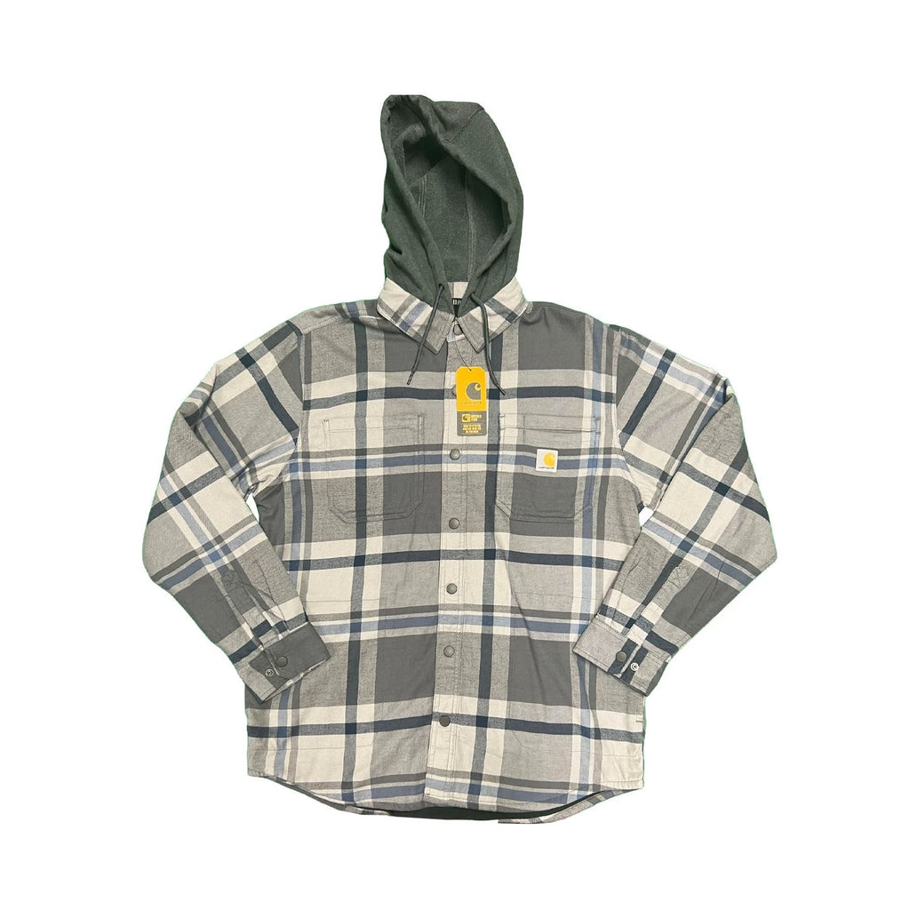 Carhartt Men's Black Gray Shirt Hooded Plaid Fleece Lined Shacket (S047)