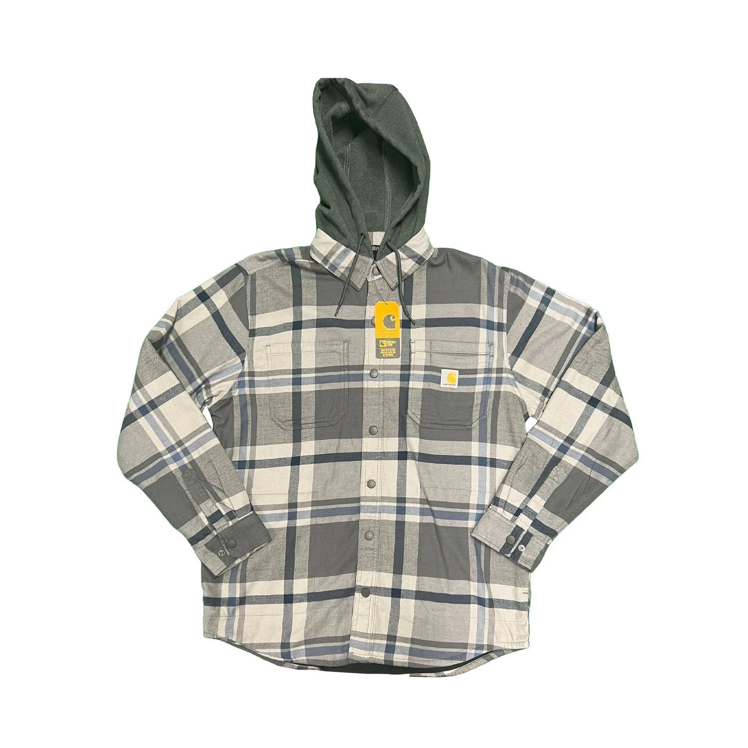 Carhartt Men's Black Gray Shirt Hooded Plaid Fleece Lined Shacket (S047)