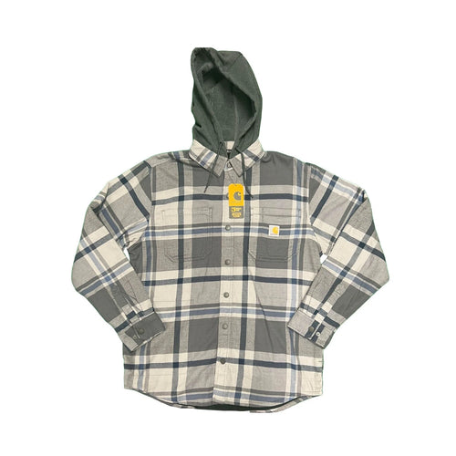Carhartt Men's Black Gray Shirt Hooded Plaid Fleece Lined Shacket (S047)