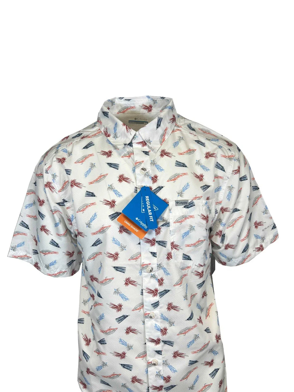 Columbia Men's White Fly Pride Shirt PFG Super Slack Tide Camp S/S (111)