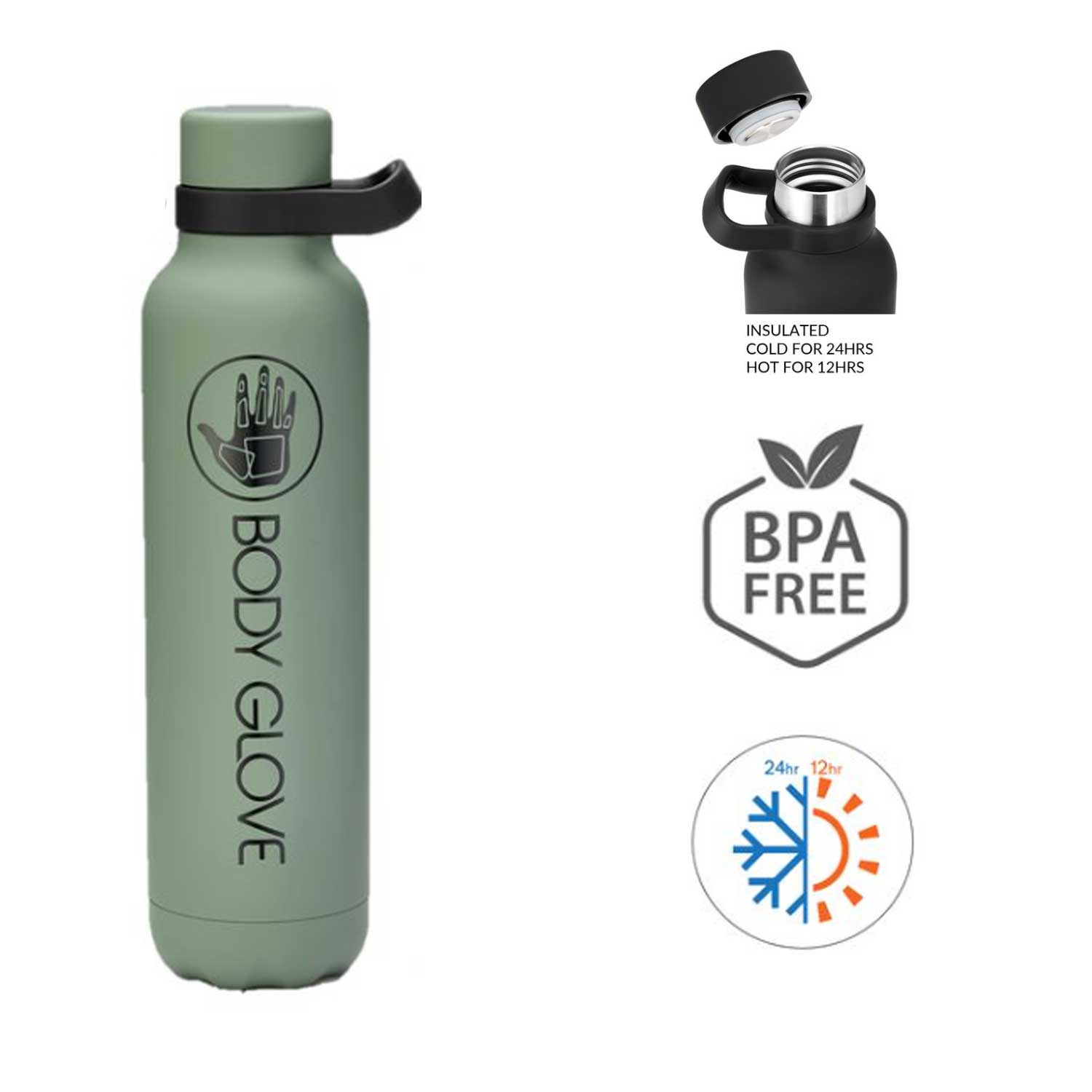 Body Glove 32 oz Rubberized Stainless Steel Bottle - Sage Green (S23)