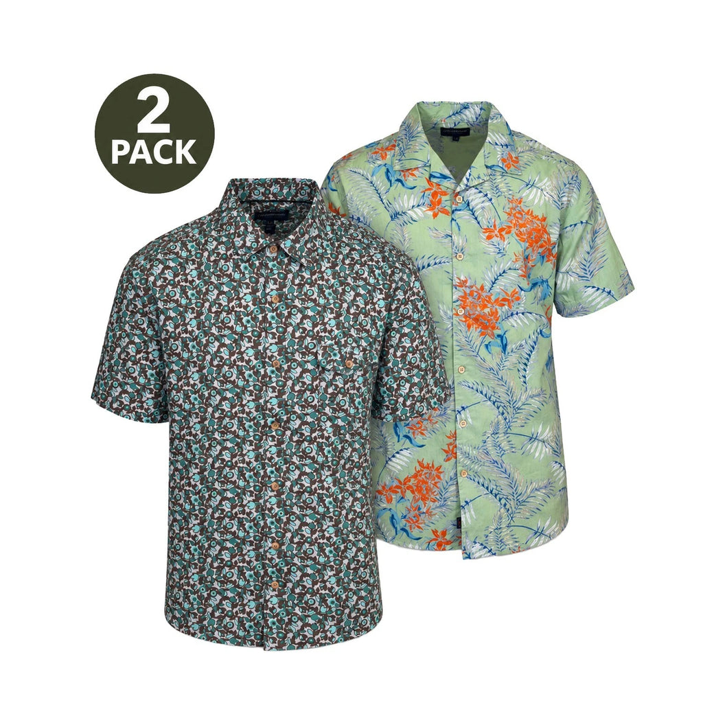 Rumors Men's Printed Shirt - Green Leaf & Teal Leaf 2 Pack S/S (S06 + S09)
