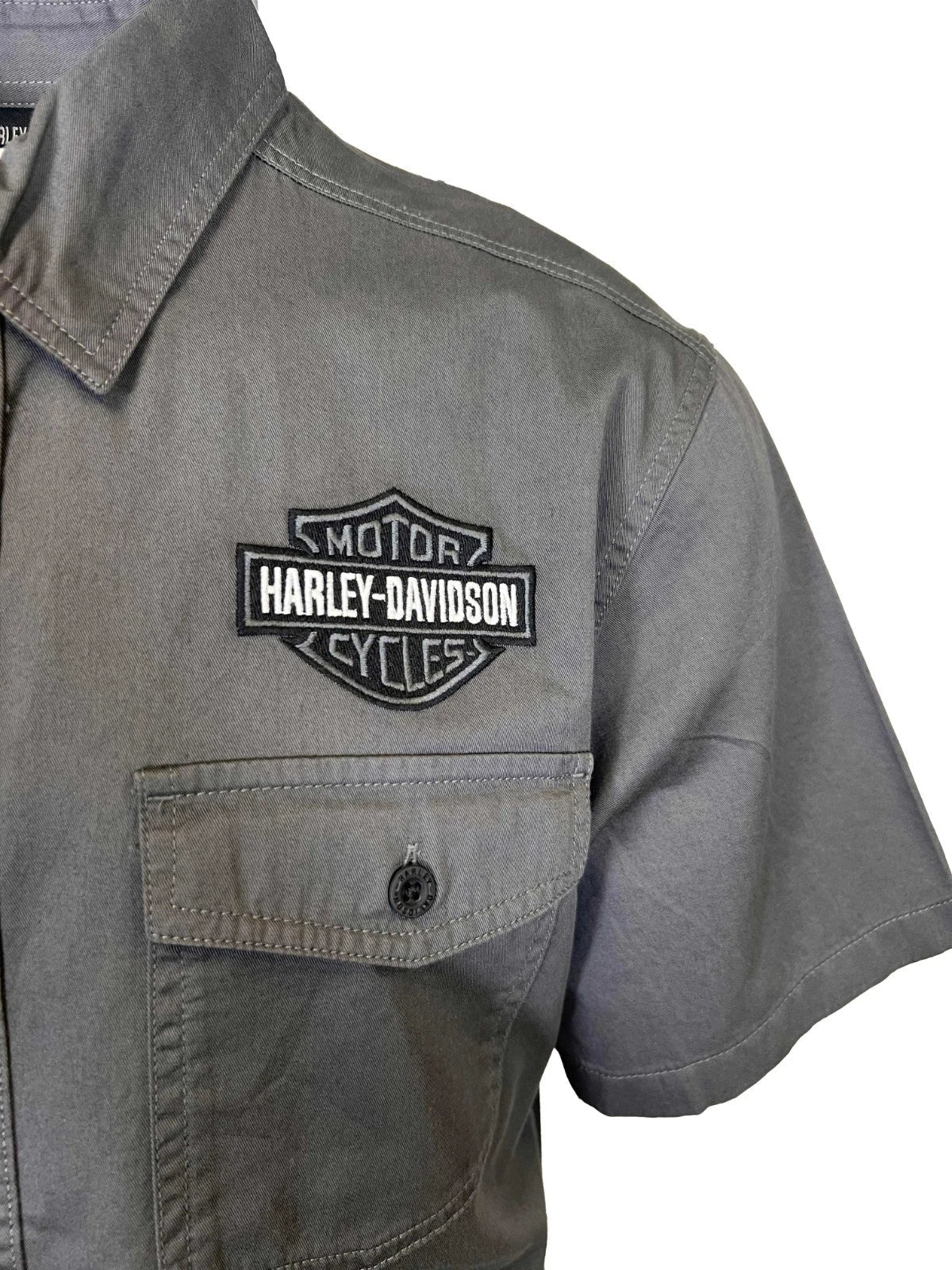 HD Branded  Men's Ashes Grey Shirt Button Front Embroidery S/S (347)