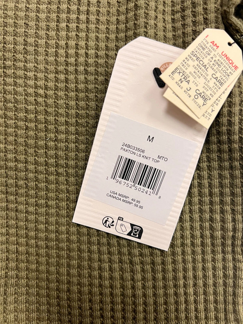 Billabong Women's Martini Olive Top - Paxton Thermal Waffle Stitch L/S (S02)