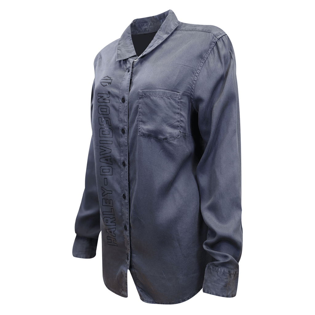 HD Branded Women's Solid Grey Vertical Text L/S Woven Shirt (S04)