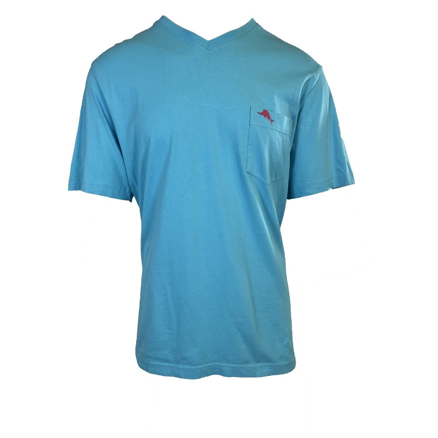 Tommy Bahama Men's Neon Blue T-Shirt V-Neck Bali Skyline Pink Logo Tee (S59)