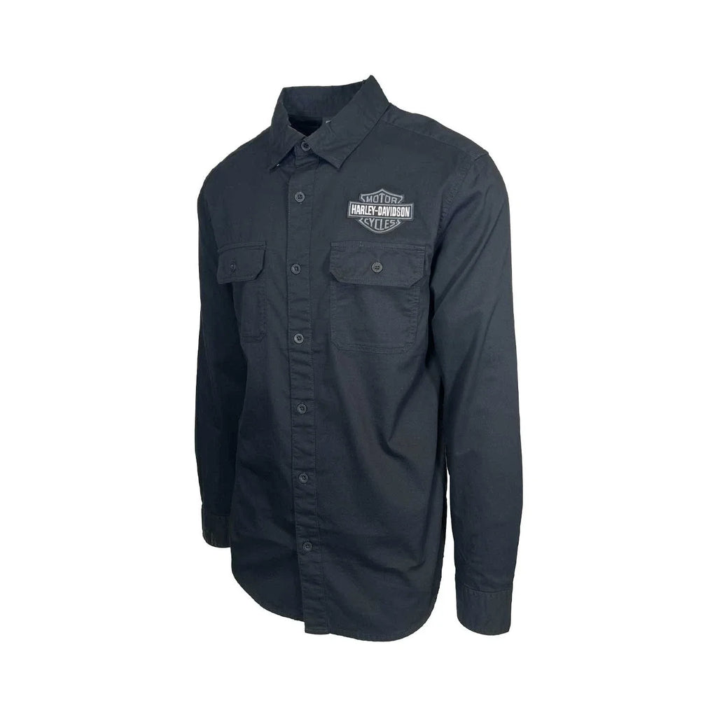 HD Branded Men’s Black Shirt Bar & Shield Solid Long Sleeve (353)