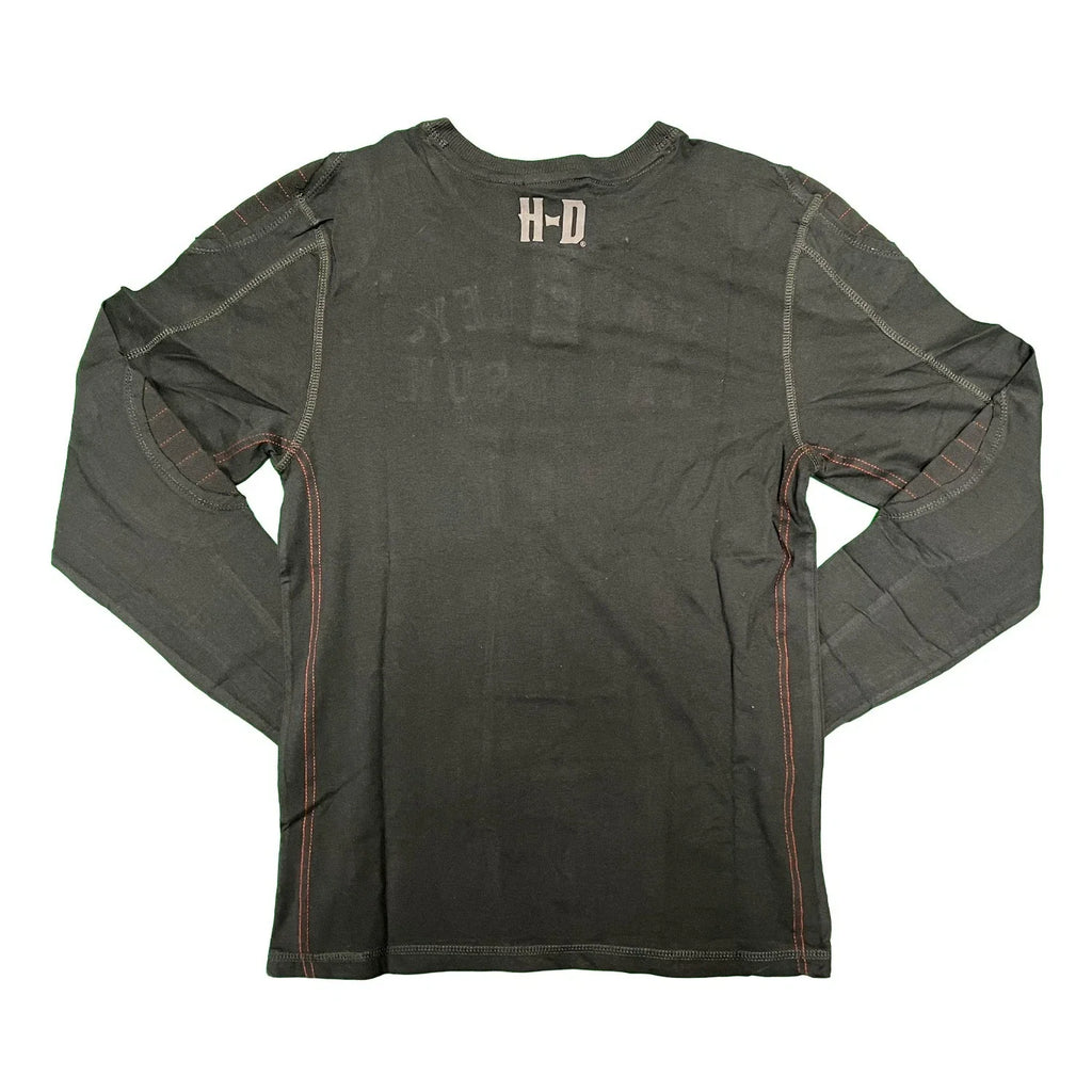 HD Branded Men's Black Shirt Reinforced Ribbed Paneling L/S Tee (S108)