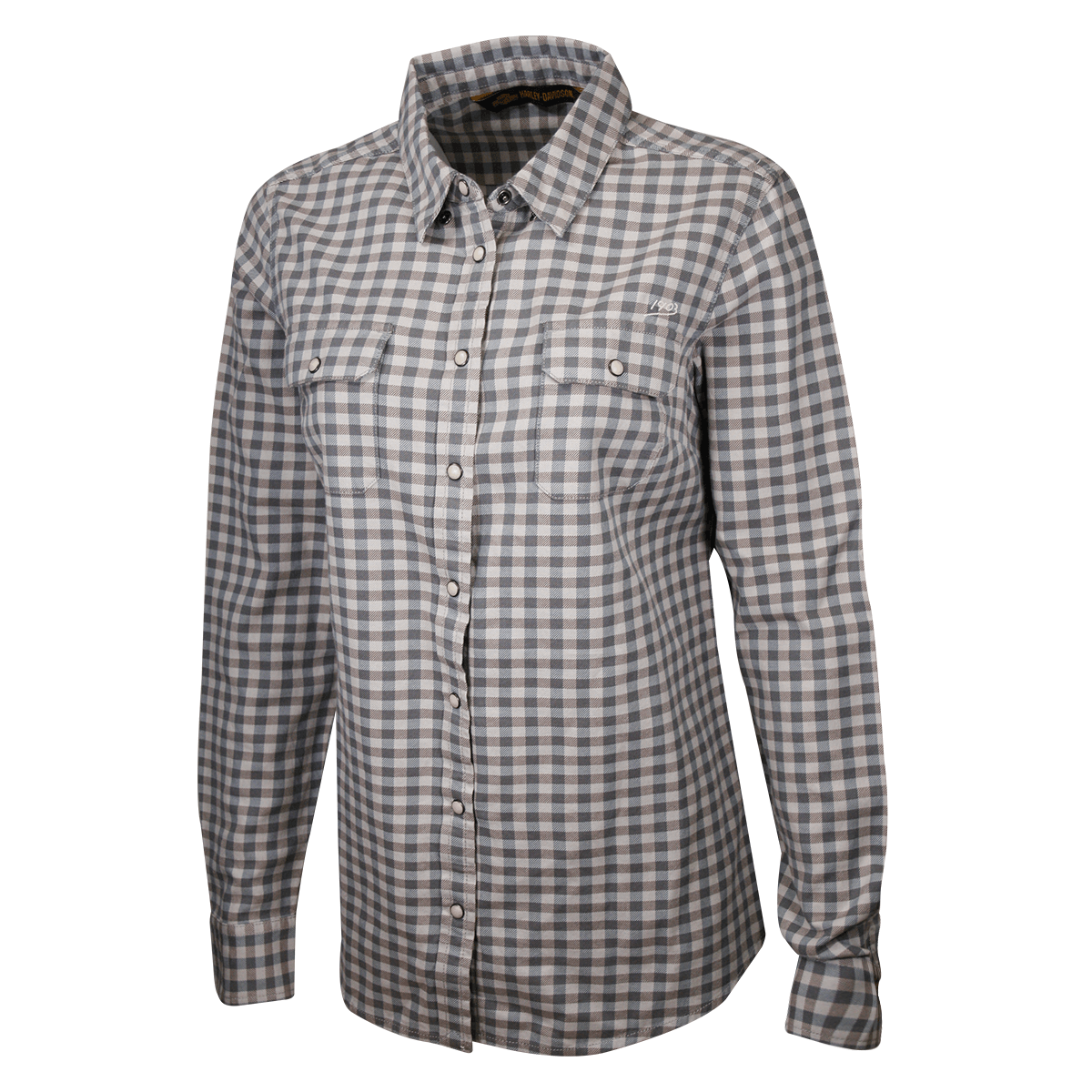 HD Branded Women's Grey Blue Plaid L/S Woven Shirt
