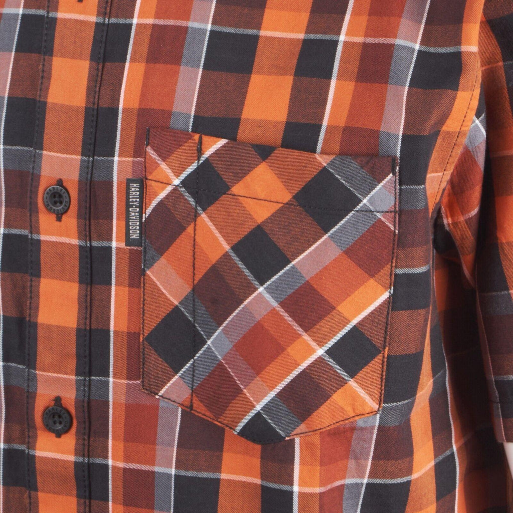 HD Branded Men's Orange Black Plaid MKE S/S Woven Shirt (S45)