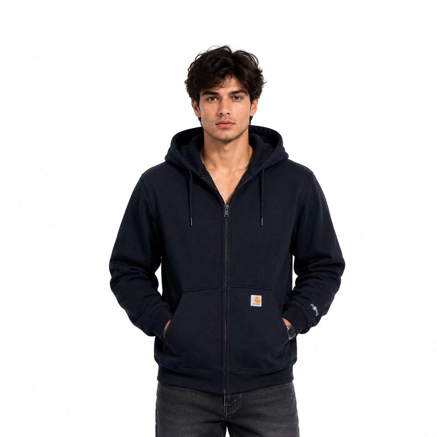 Carhartt FR Men's Navy Sweatshirt Midweight Hooded Zip Front (S40)