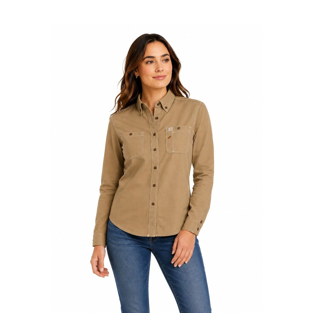 Carhartt FR Women's Dark Khaki Shirt Flame Resistant Long Sleeve Lightweight
