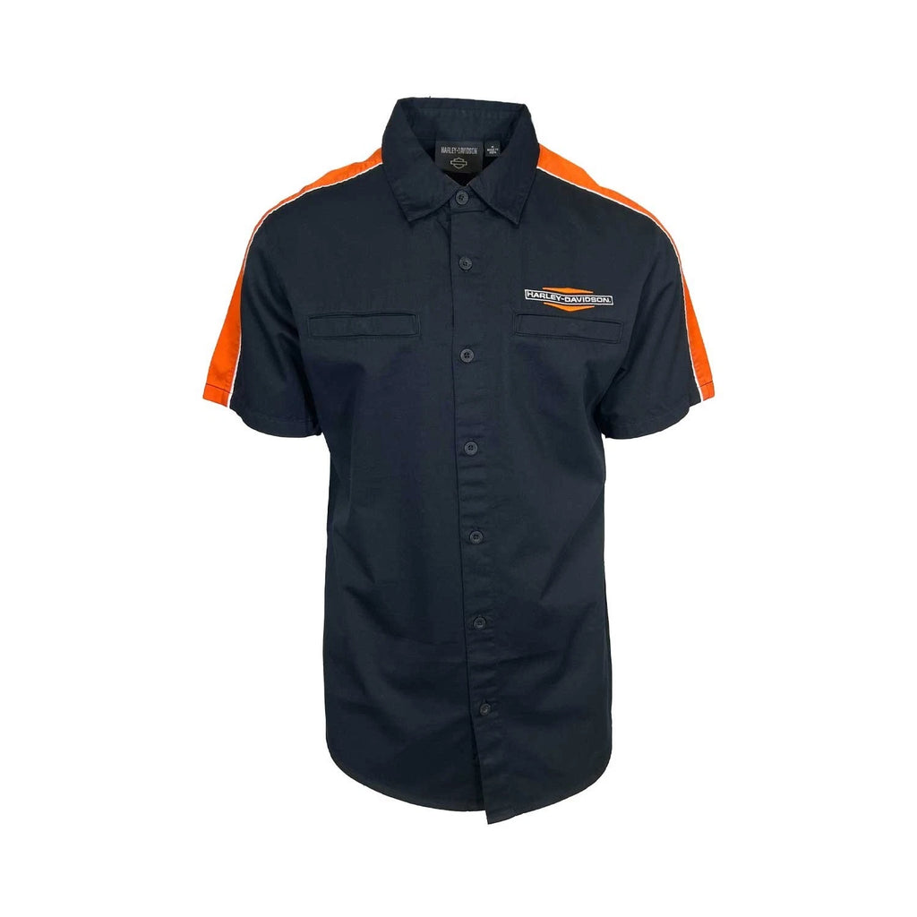 HD Brand Men's Black Shirt Orange Stacked Bar & Shield Colorblock (S350)