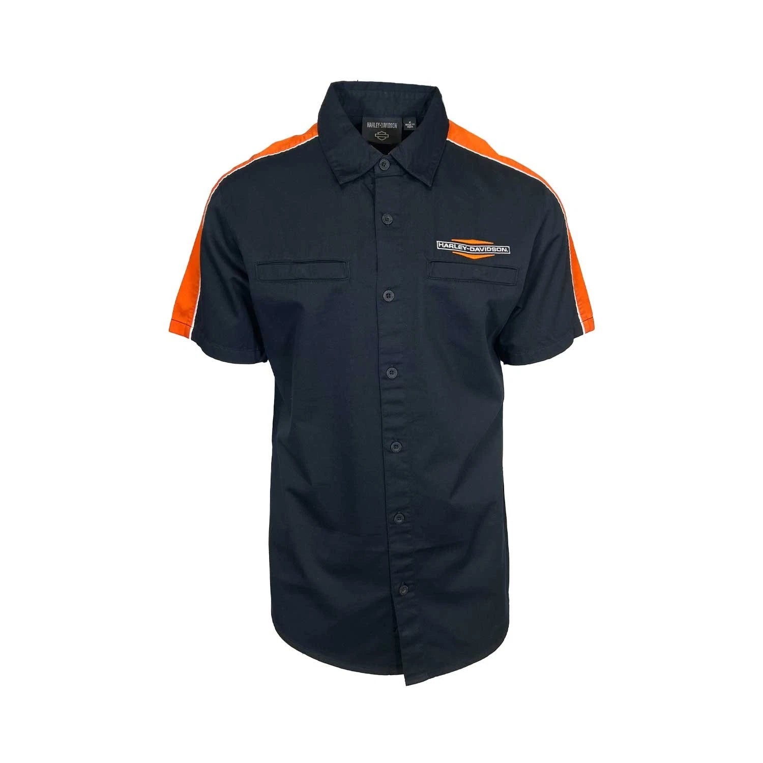 HD Brand Men's Black Shirt Orange Stacked Bar & Shield Colorblock (S350)