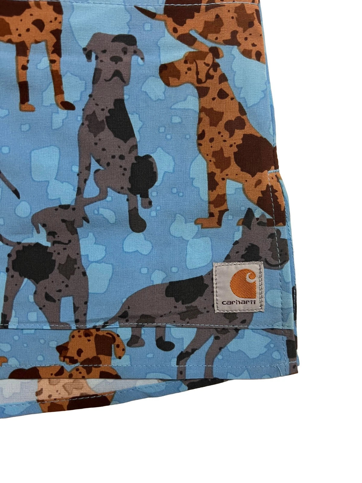 Carhartt Women's Blue Scrub - Great Gatherings Dogs Print V-Neck Top (S47)