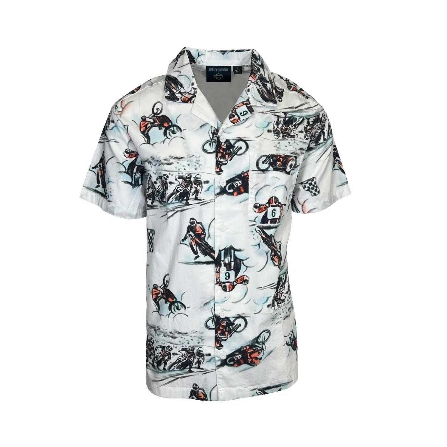 HD Branded  Men's White Shirt Twisty Aloha Print Short Sleeve (345)