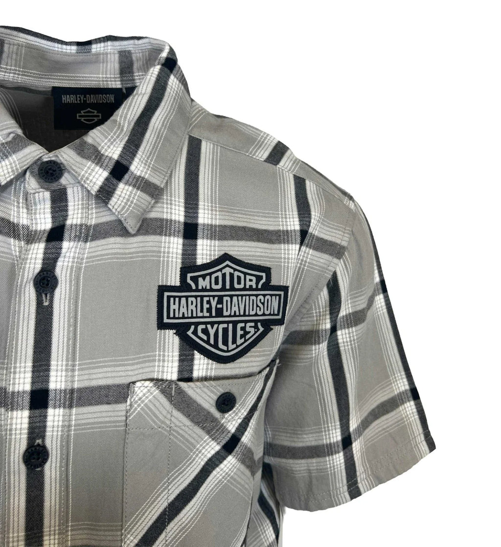 HD Branded  Men's Ghost Gray Plaid Shirt Bar & Shield Staple S/S (343)