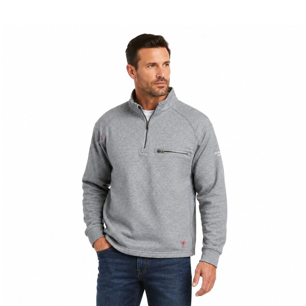 Ariat FR Men's Silver Fox Heather Hoodie 1/4 Zip Pullover Sweatshirt (S68)