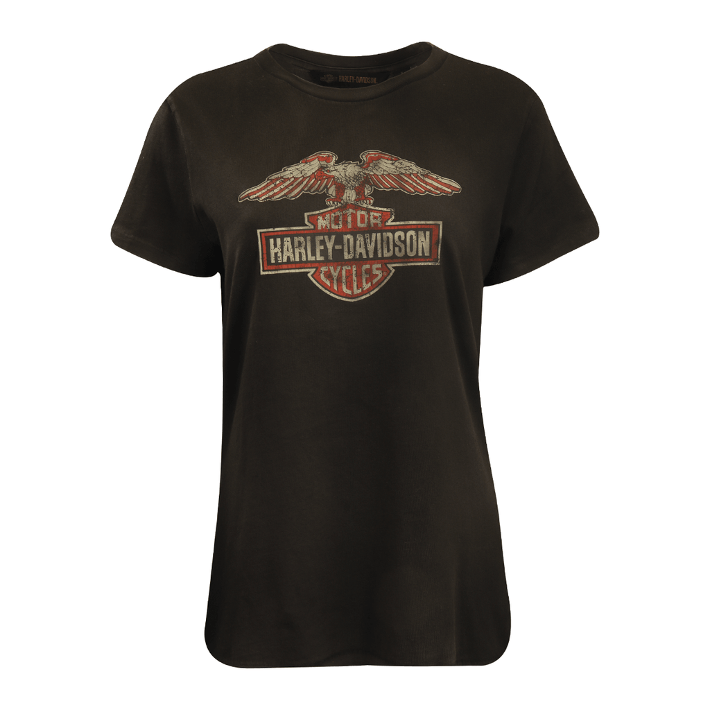 HD Branded Women's T-Shirt Dark Grey Graphic Eagle Badge S/S (S34)
