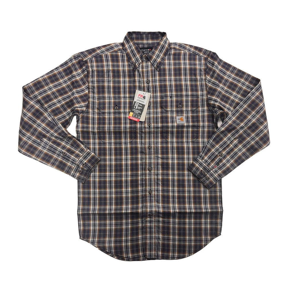 Carhartt FR Men’s Dark Brown Navy Plaid Shirt - Rugged Flex L/S CAT 2 (S375)