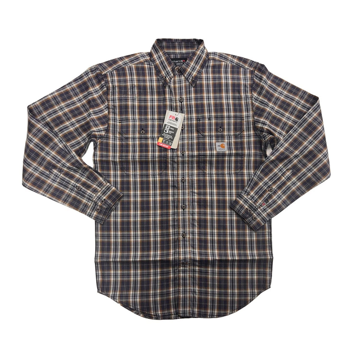Carhartt FR Men’s Dark Brown Navy Plaid Shirt - Rugged Flex L/S CAT 2 (S375)