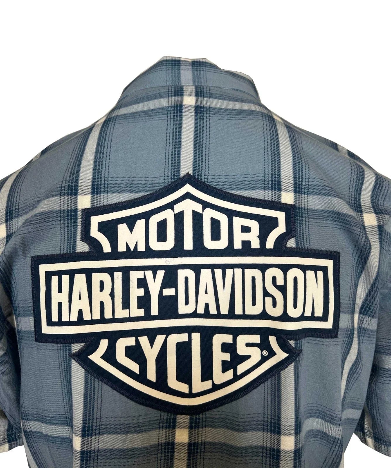 HD Branded  Men's Blue Plaid Shirt Bar & Shield Staple Short Sleeve (342)