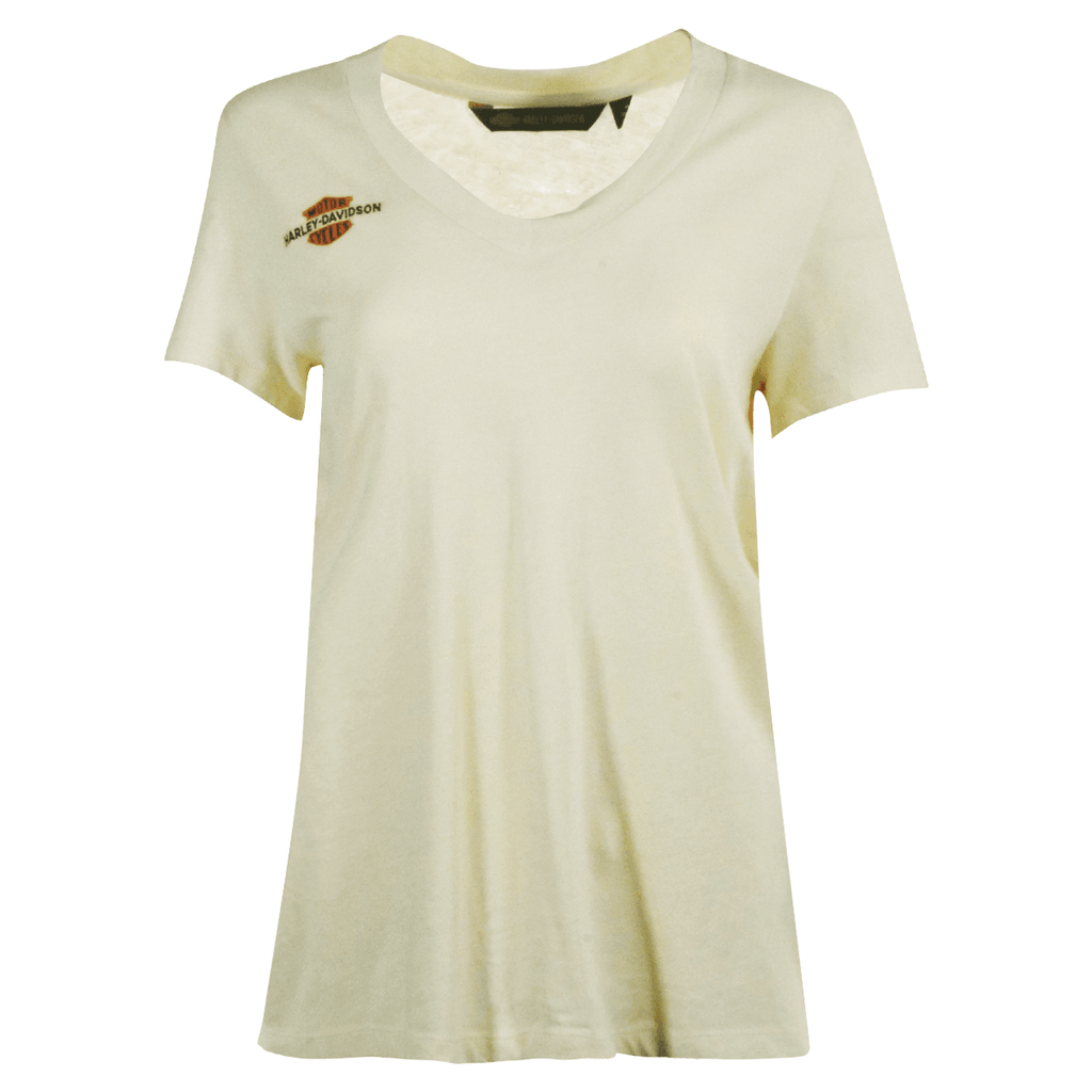 HD Branded Women's T-Shirt Cream V-Neck Relaxed Fit Logo Tee (S15)