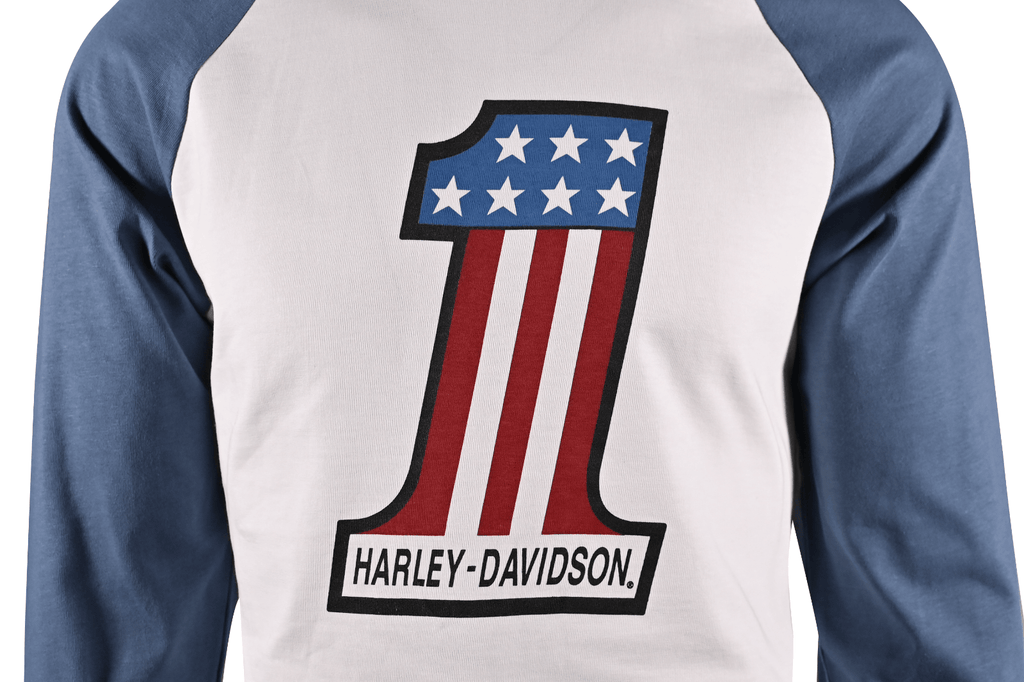 HD Branded Men's T-Shirt Blue #1 Race Raglan Graphic Long Sleeve (S28)