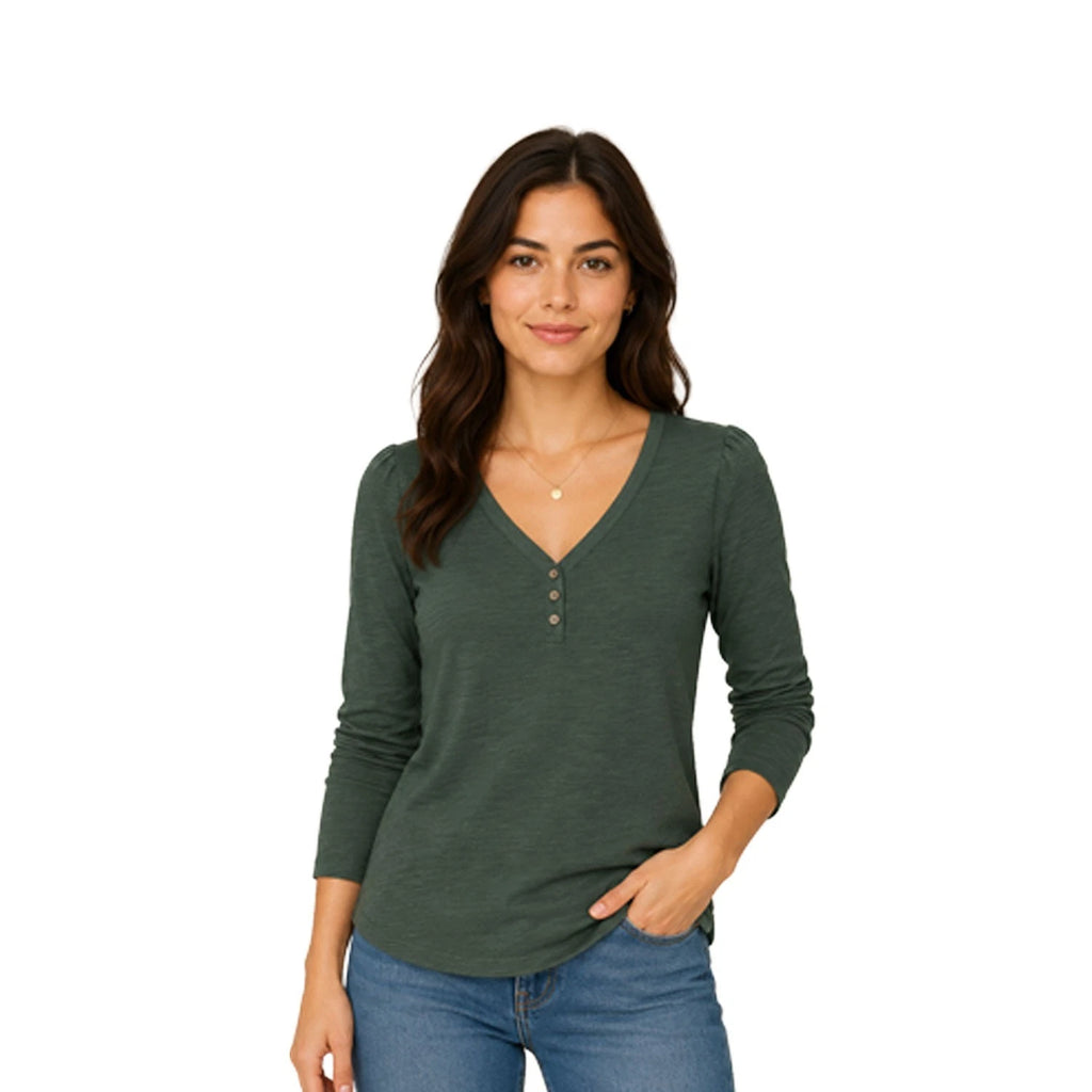 Tommy Bahama Women's Briny Deep Stretch Cotton Slub Henley Top (S09)
