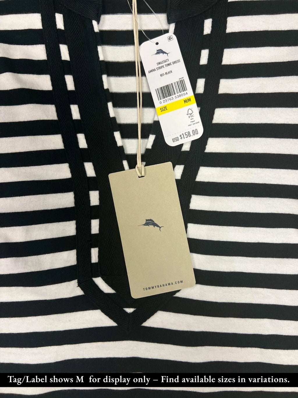 Tommy Baham Women's Black & White Dress Amira Stripe Tunic Split Neck (S08)
