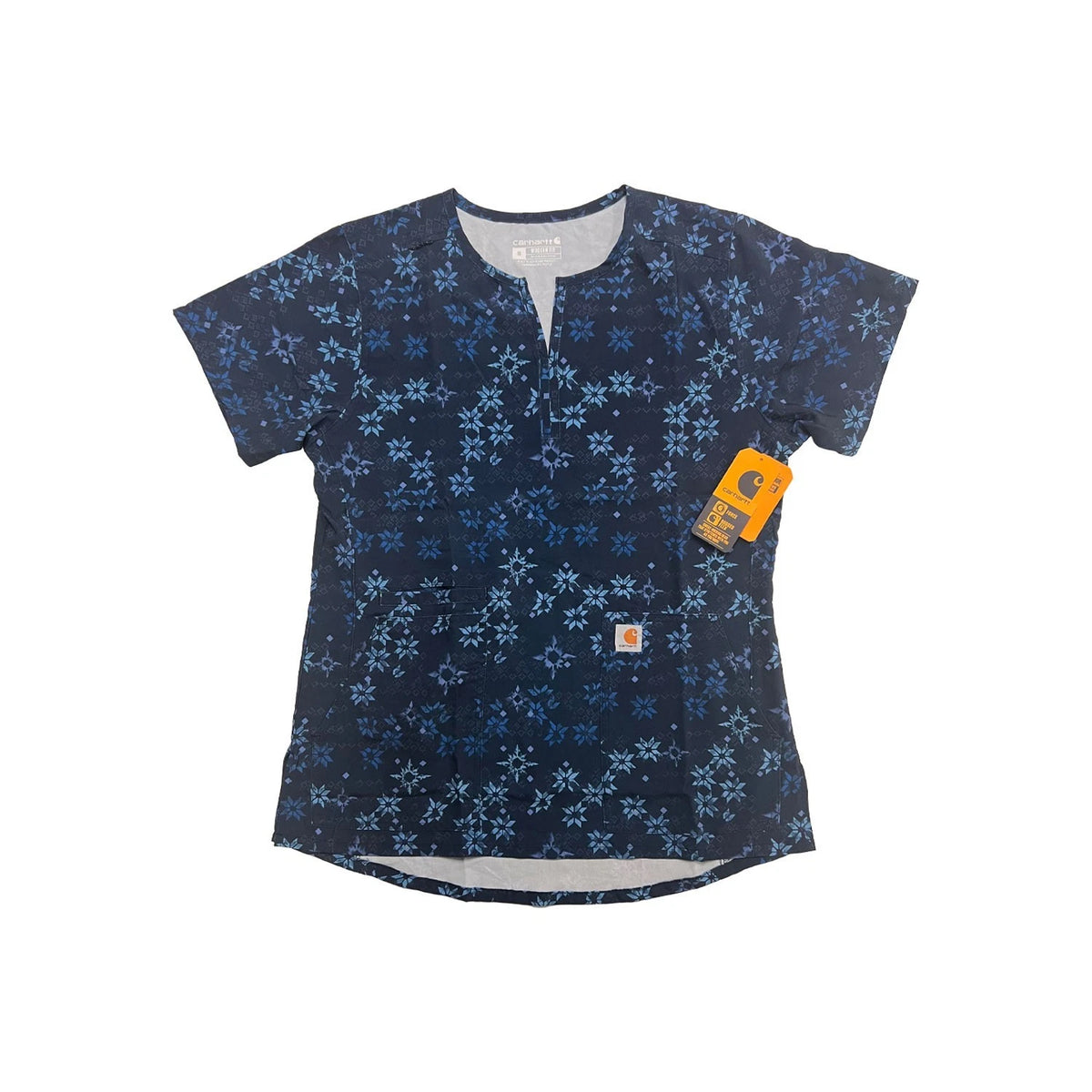 Carhartt Women's Winter Quilt Navy Scrub - Notch Neck Print Top (S48)
