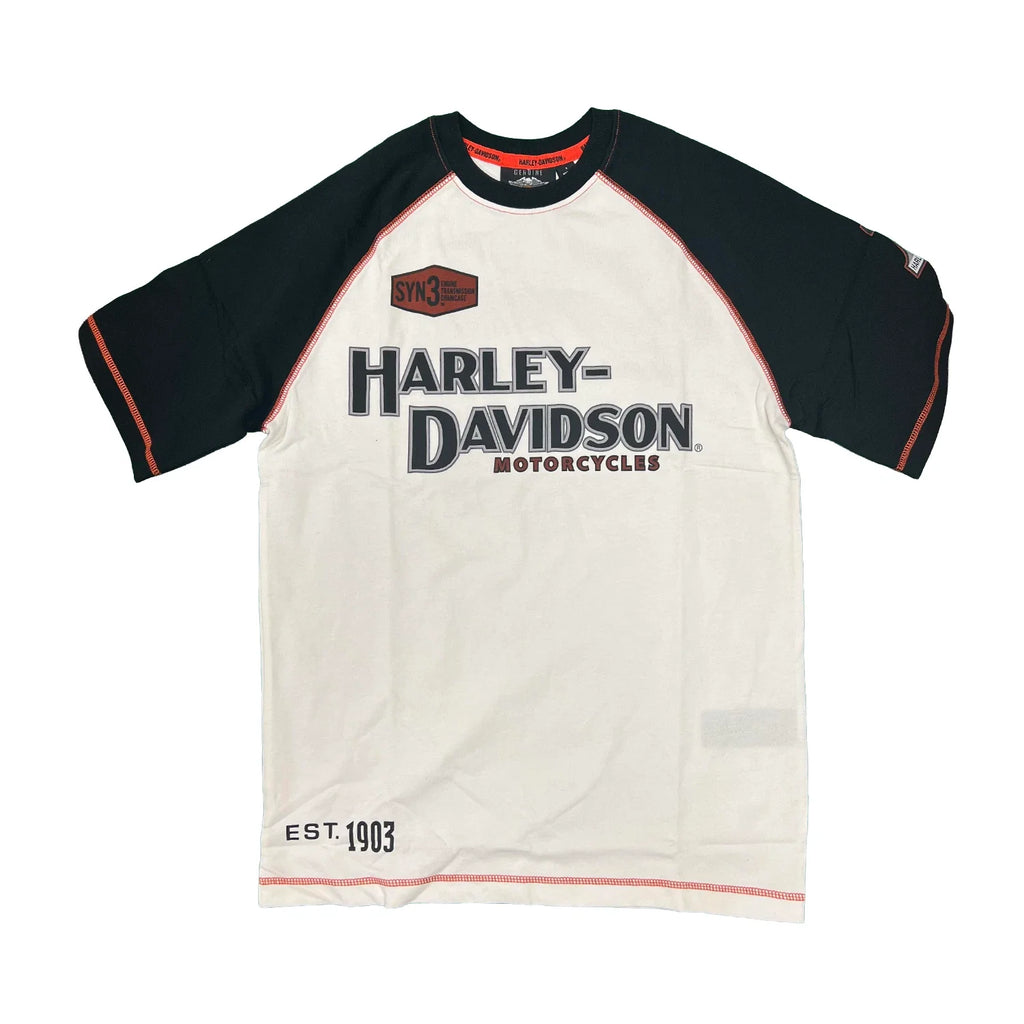 HD Branded Men's T-Shirt White Black Iron Bond Raglan Short Sleeve (S102)